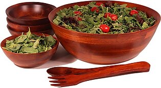 Chiang Mai 14" Seven-Piece Wood Salad Bowl Set with Pair of Servers