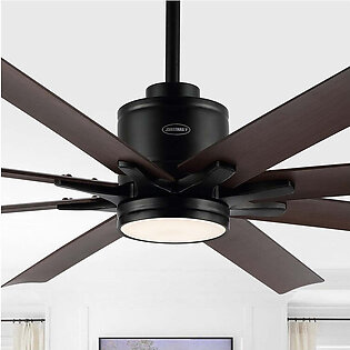 Octo 66" Eight-Blade Mobile App/Remote-Controlled Six-Speed Ceiling Fan with Integrated LED - Black/Neutral Brown