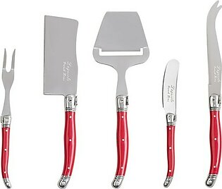 Laguiole Five-Piece Cheese Knife, Fork and Slicer Set - Scarlet Red