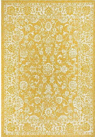 Tela Bohemian Textured Weave Floral 60" L x 37" W Indoor/Outdoor Area Rug - Yellow/Cream