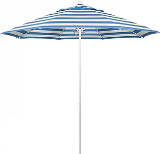 Venture Series 9' Patio Umbrella with Matted White Aluminum Pole Fiberglass Ribs Push Lift and Sunbrella 2A Cabana Regatta Fabric