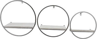 Round Metal and Wood Wall Shelves Set of 3 - White/Silver