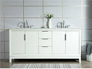 Elizabeth 72" Double Bathroom Vanity in Pure White w/ Carrara White Marble Top, Mirror(s) and Faucet(s)