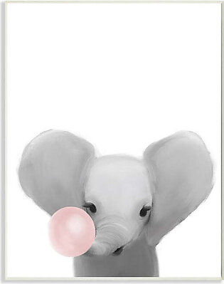 Baby Elephant with Pink Bubble Gum Safari Animal 15" x 10" Wall Plaque Wall Art