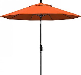 Sun Master Series 9' Patio Umbrella with Matted Black Aluminum Pole Fiberglass Ribs Collar Tilt Crank Lift and Sunbrella 1A Melon Fabric