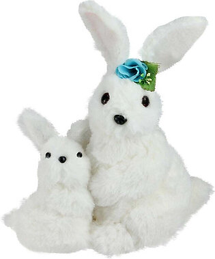 10" White Plush Standing Mother and Baby Easter Bunny Rabbit Spring Figure