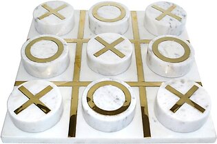 12" x 12" Marble Tic-Tac-Toe Game - White/Gold