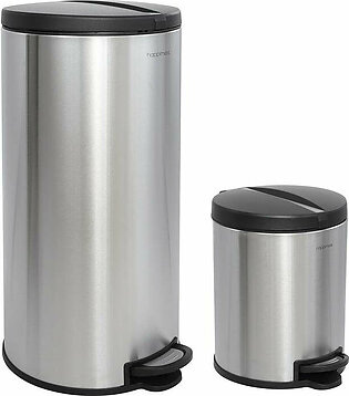 Oscar Round 8-Gallon Step-Open Trash Can - Stainless Steel and Black