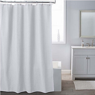 Belgian Waffle White Shower Curtain/Eva Shower Curtain Liner/Annex Chrome Shower Hooks Set