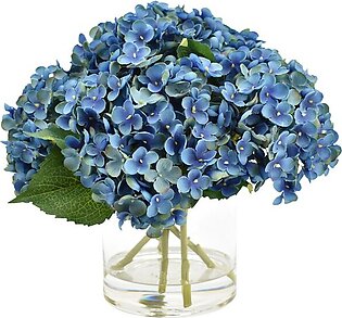 28" Artificial Blue Hydrangeas in Glass Vase with Acrylic Water