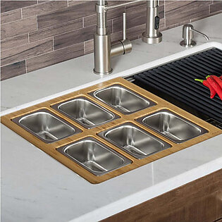 Workstation Kitchen Sink Serving Board Set with Rectangular Stainless Steel Bowls