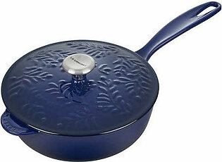 Olive Branch 2.25-Quart Saucier with Embossed Lid and Stainless Steel Knob - Indigo