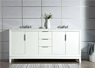 Elizabeth 72" Double Bathroom Vanity in Pure White w/ Carrara White Marble Top, Mirror(s) and Faucet(s)