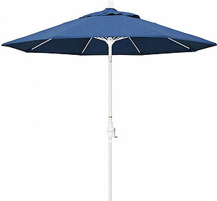 Sun Master Series 9' Patio Umbrella with Matted White Aluminum Pole Fiberglass Ribs Collar Tilt Crank Lift and Sunbrella 1A Regatta Fabric