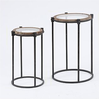 Round Metal and Glass Accent Tables Set of 2