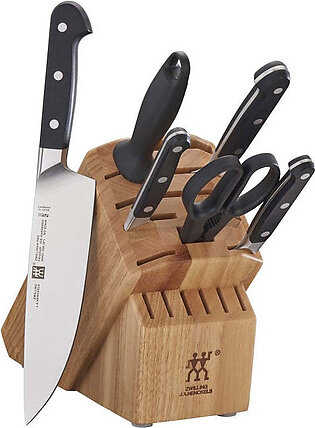 Pro Seven-Piece Knife Block Set with Natural Rubberwood Block