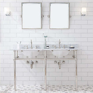 Embassy 60" Double Wash Stand, P-Trap, Top and Basin, and Faucet included in Polished Nickel (PVD)