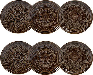 Aztec Brown Canape Plates Set of 6