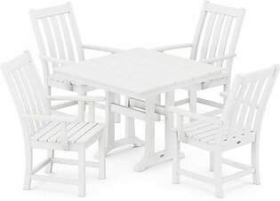 Vineyard Five-Piece Farmhouse Trestle Arm Chair Dining Set - White