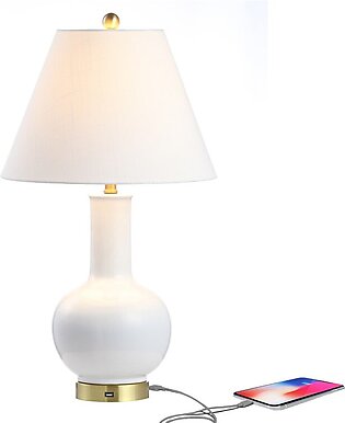Han Ceramic LED Table Lamp - White and Brass Gold