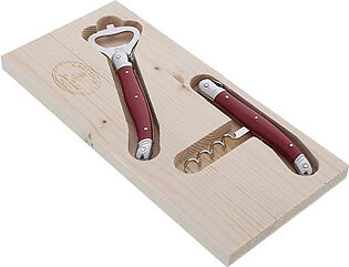 Jean Dubost Laguiole Corkscrew and Bottle Opener Set with Red Handles