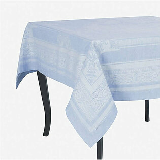 Astra 71" x 124" Tablecloth - Ivory and Light Blue
