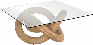 Knotty Square Coffee Table with Clear Glass Top - Natural