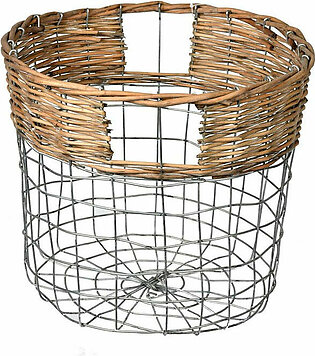 10.5" Round Wire Basket with Woven Bamboo