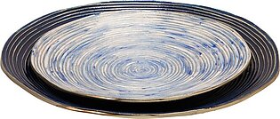 Decorative Metal Swirl Tray Set of 2 - Blue/Multi