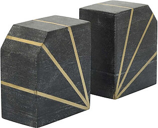5" Polished Marble Bookends with Gold Inlays Set of 2 - Black