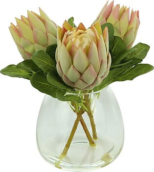 135" Artificial Protea Sprays in Glass Vase with Acrylic Water