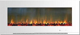 Electric Fireplace Metropolitan Wall Mount White 56 Inch Includes Logs Tempered Glass