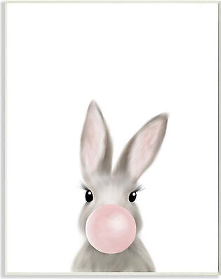 Bunny with Pink Bubble Gum Forest Animal 19" x 13" Wall Plaque Wall Art