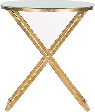 Riona Round Top Accent Table - Gold/White