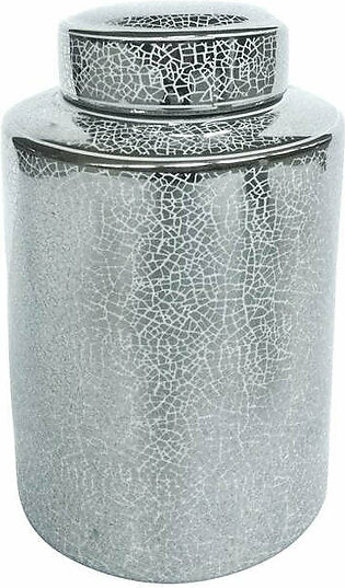 12" Ceramic Jar - Crackle Silver