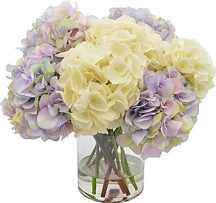 16" Artificial Hydrangea Flowers in Glass Vase with Acrylic Water