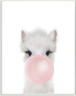 Baby Woodland Alpaca with Pink Bubble Gum 19" x 13" Wall Plaque Wall Art