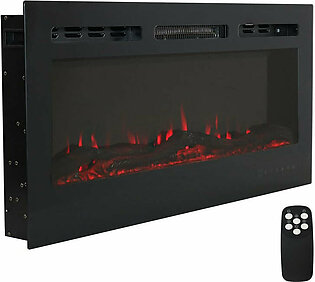 40" Modern Flame Wall-Mounted/Recessed Indoor Electric Fireplace with LED Lights - Black Finish