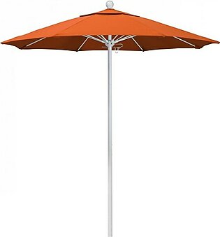 Venture Series 7.5' Patio Umbrella with Matted White Aluminum Pole Fiberglass Ribs Push Lift and Sunbrella 1A Melon Fabric