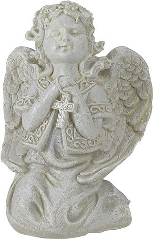 6.75" Praying Angel with Cross Outdoor Garden Statue