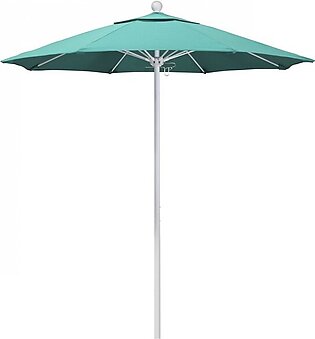 Venture Series 7.5' Patio Umbrella with Matted White Aluminum Pole Fiberglass Ribs Push Lift and Sunbrella 1A Aruba Fabric