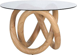 Knotty Round Dining Table with Clear Glass Top - Natural