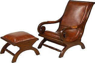 Brown Teak Wood Traditional Accent Chair Set of 2