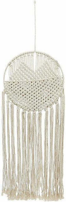 36" Oval Cotton Macrame Wall Hanging with Storage Pouch - Ivory/Beige
