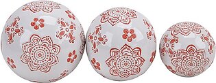 4"/5"/6" Ceramic Lotus Orbs Set of 3 -White/Red