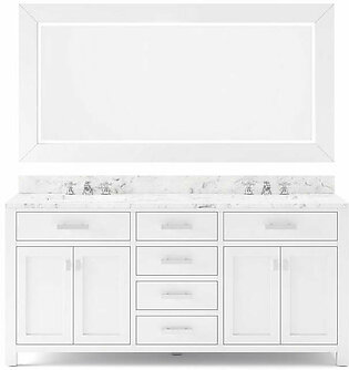 Madison 72" Double Bathroom Vanity in Pure White with Matching Large Framed Mirror