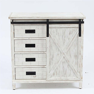 Wood Farmhouse White Storage Cabinet