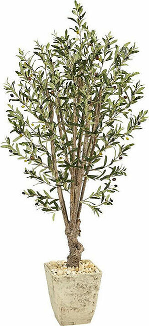 5' Olive Artificial Tree in Country White Planter