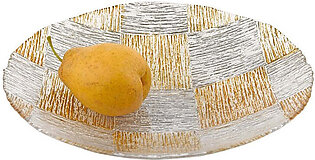 Silver and Gold Cubes Hand-Decorated Glass 16" Bowl