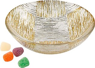 Silver and Gold Cubes Hand-Decorated Glass 6" Bowl